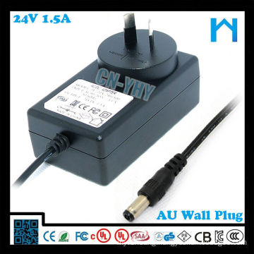 36W 24v 1.5a power supply with AUS Plug C-tick SAA approved for Newzeland and Australia